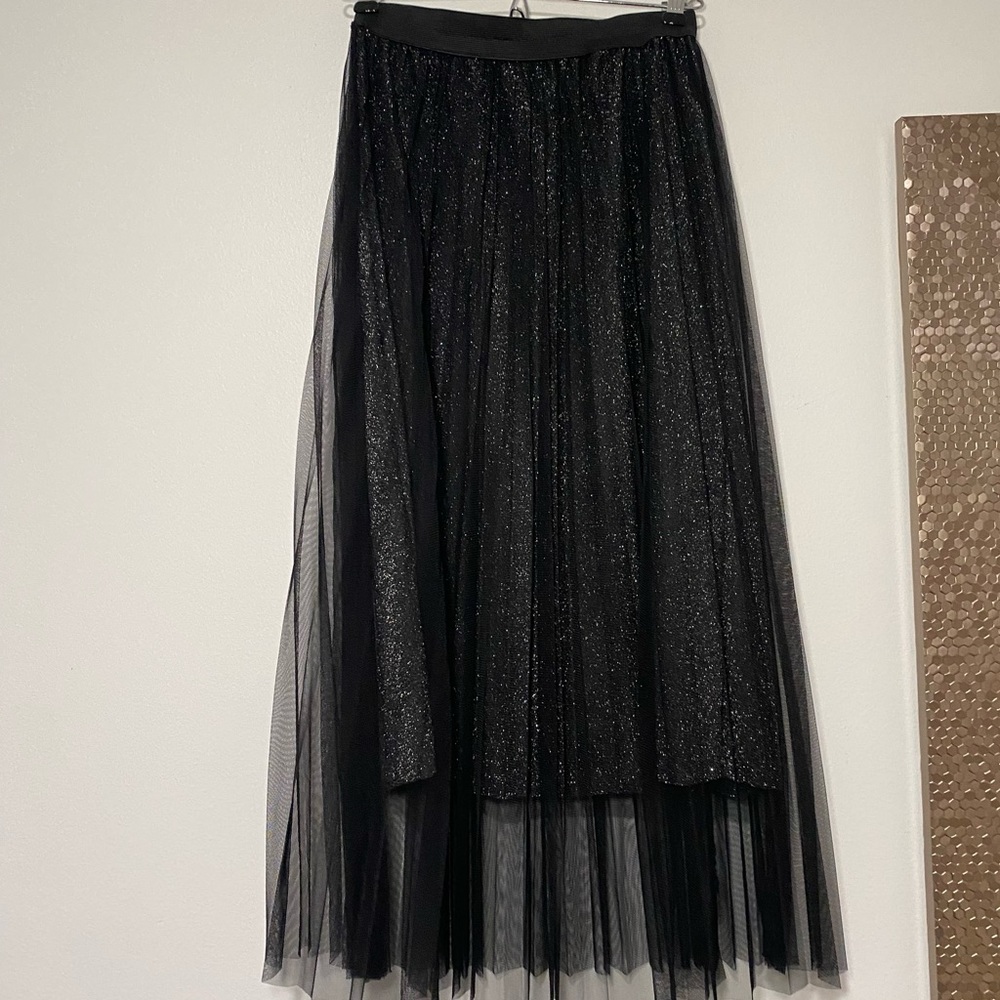 Black sparkly pleated midi skirt, size: S/M